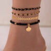 4pcs Set Bohemian Woven Rope Foot Chain For Men And Women Geometric Alloy Black Beads Dropping Oil Anklet Set Summer Fashion Jewelry - Image 5