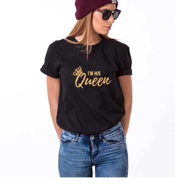 I'm Her King, His Queen Trending Couple Men And Women Letters Short-Sleeved T-Shirt - Image 2