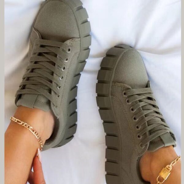 Lace-up Canvas Shoes Summer Round Toe Platform Single Shoes For Women Sneakers - Image 9