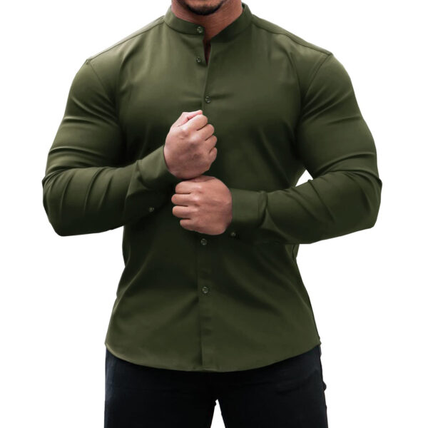 Long Sleeve Shirt Men Casual Button Down Slim Tops Solid Color Casual Mens Clothing - Image 8