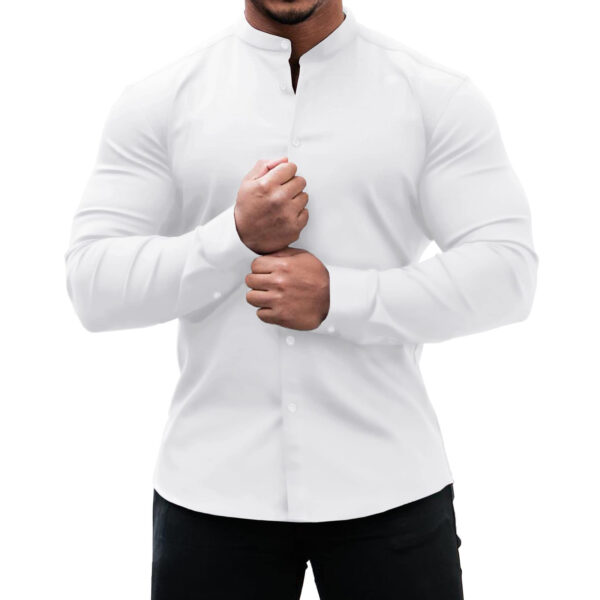 Long Sleeve Shirt Men Casual Button Down Slim Tops Solid Color Casual Mens Clothing - Image 7