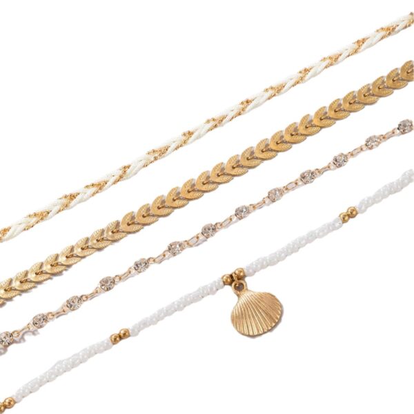 4pcs Set Bohemian Woven Rope Foot Chain For Men And Women Geometric Alloy Black Beads Dropping Oil Anklet Set Summer Fashion Jewelry - Image 3