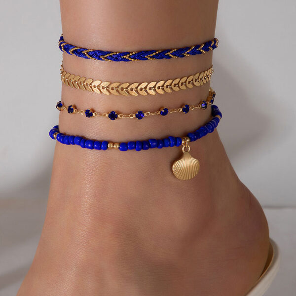 4pcs Set Bohemian Woven Rope Foot Chain For Men And Women Geometric Alloy Black Beads Dropping Oil Anklet Set Summer Fashion Jewelry - Image 2