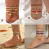 4pcs Set Bohemian Woven Rope Foot Chain For Men And Women Geometric Alloy Black Beads Dropping Oil Anklet Set Summer Fashion Jewelry - Image 4