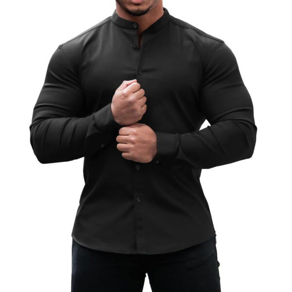 Long Sleeve Shirt Men Casual Button Down Slim Tops Solid Color Casual Mens Clothing - Image 4