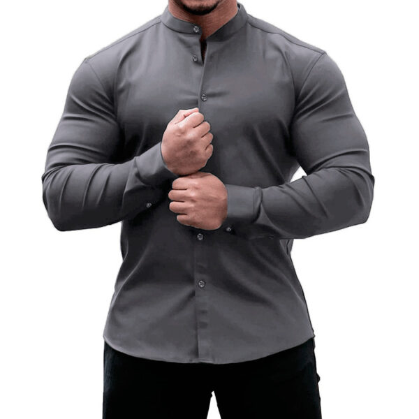Long Sleeve Shirt Men Casual Button Down Slim Tops Solid Color Casual Mens Clothing - Image 10