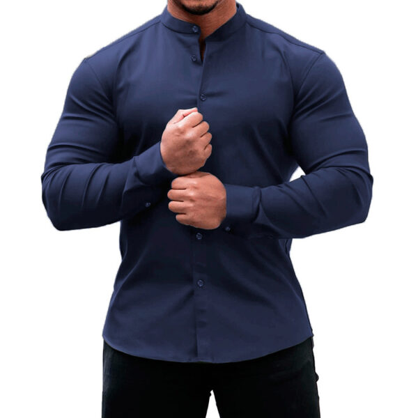 Long Sleeve Shirt Men Casual Button Down Slim Tops Solid Color Casual Mens Clothing - Image 6